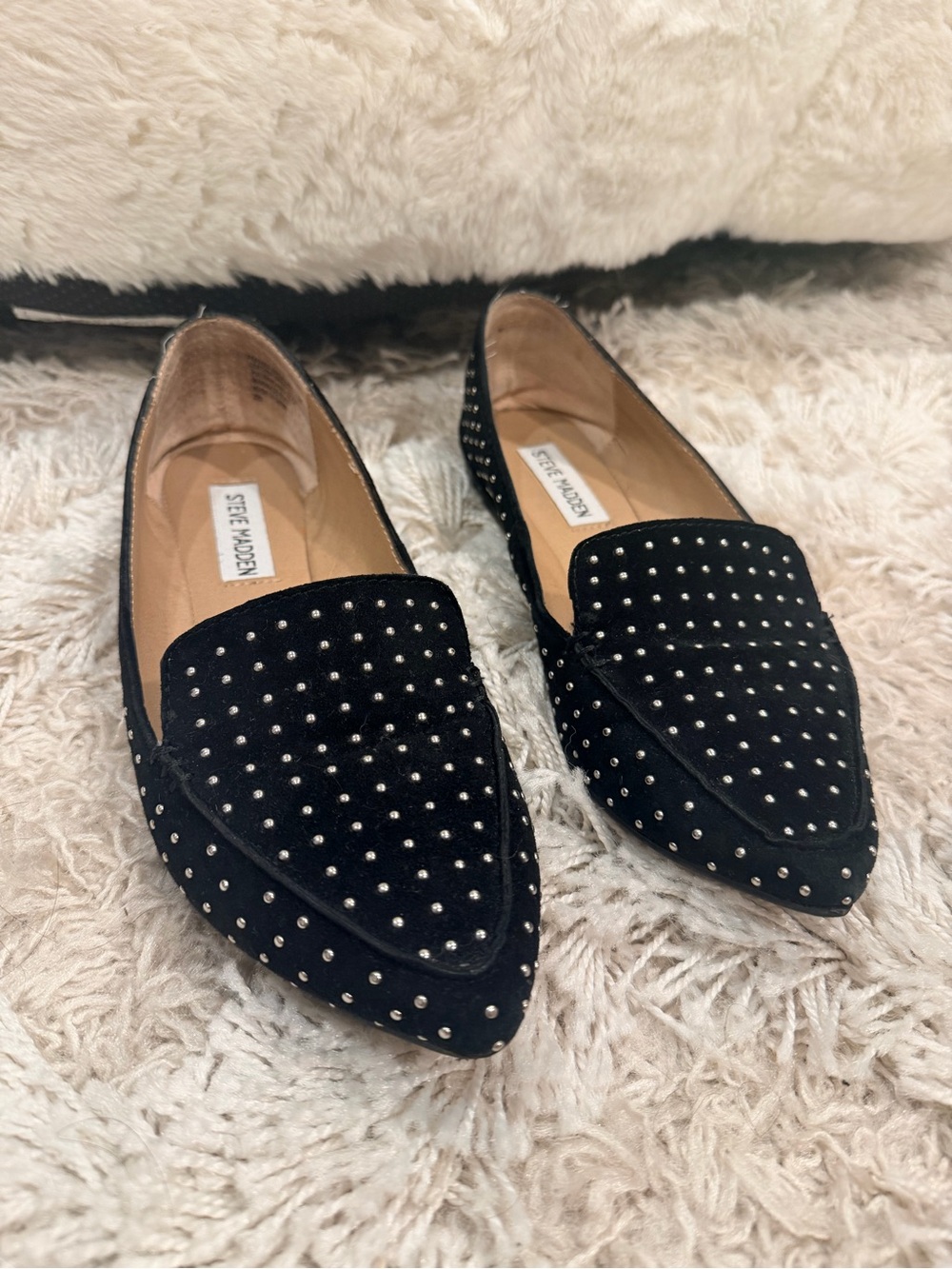 Steve Madden Black Studded Pointed Suede Loafers